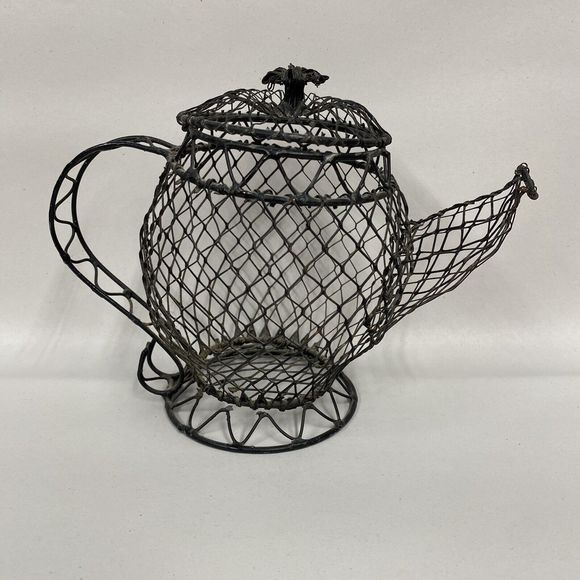 Vtg Chicken Wire Teapot Form Farmhouse Country Rustic Primitive Decor - AS IS - Picture 1 of 11